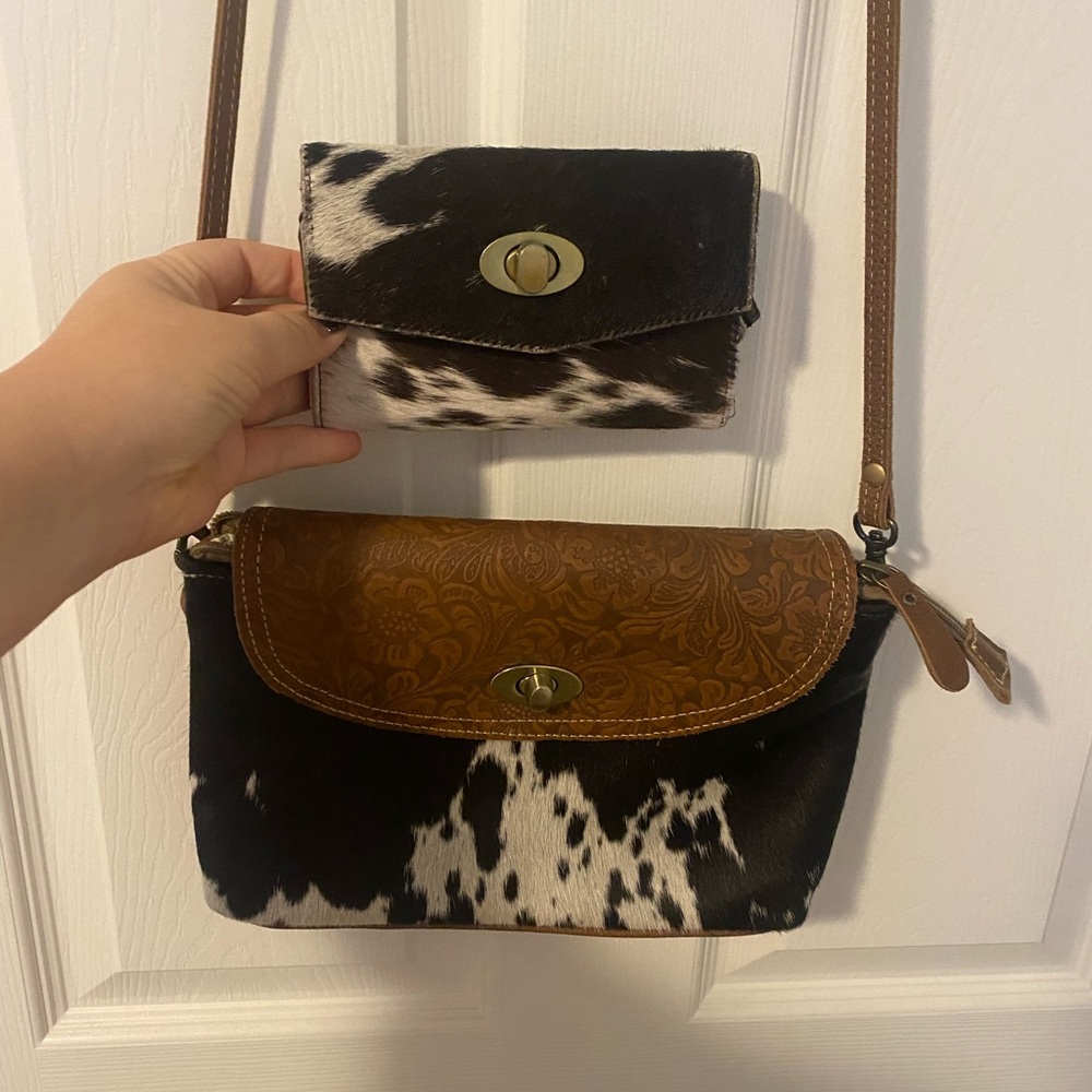 Myra Bag Brown and Black Cowhide Crossbody Set